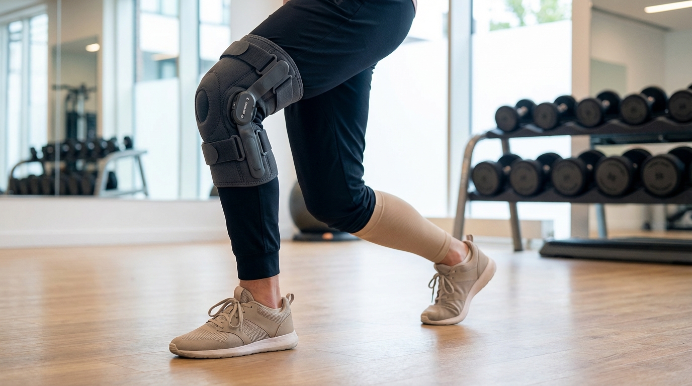 Treeningul kasutatav põlveortoos ja hüppeliigese tugi, mis pakuvad liigestele lisatuge